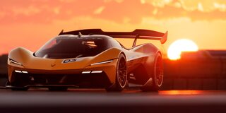 Side View of a Yellow and Black 2026 Corvette CX.R Racing on a Track