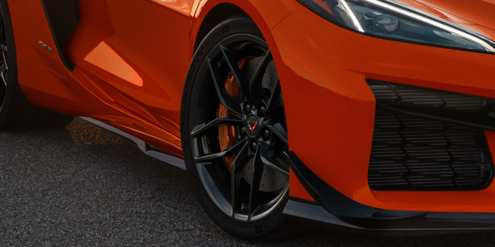Close-up of the Lower Front Portion of an Orange 2026 Chevy Corvette Z06