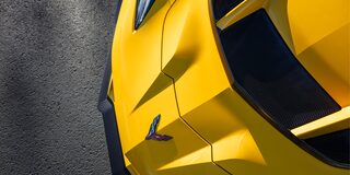 Close-up of the Front Hood of a Yellow Chevy Corvette ZR1