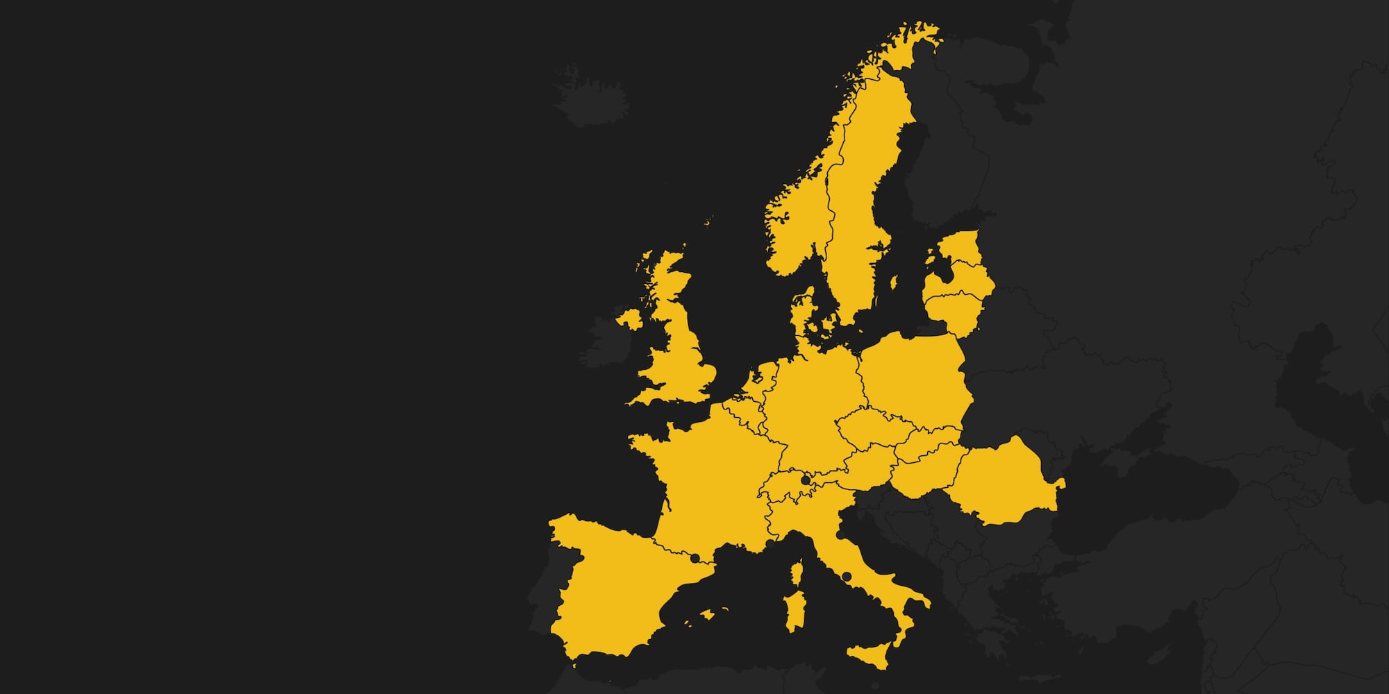 Karte der Länder in Europa, in denen Sie eine Corvette bei einem Chevrolet Händler kaufen oder warten lassen können. Dies sind Belgien, Dänemark, Deutschland, Estland, Frankreich, Italien, Lettland, Luxemburg, die Niederlande, Norwegen, Österreich, Polen, Rumänien, Schweden, die Schweiz, die Slowakei, Spanien, Tschechien, Ungarn und das Vereinigte Königreich.