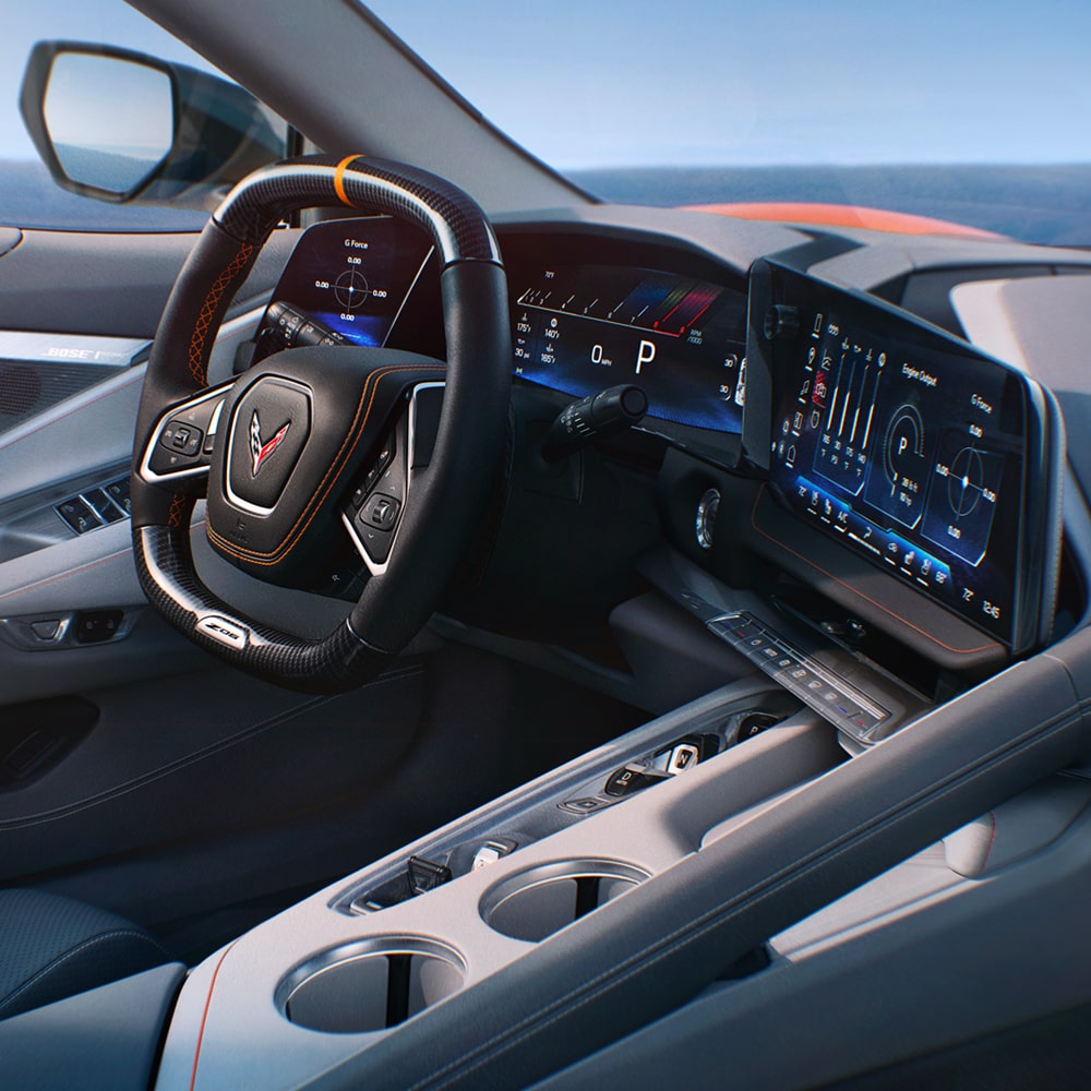 2026 Chevy Corvette Z06 Interior in Sky Cool Gray & Medium Ash Gray with Habanero Accents
