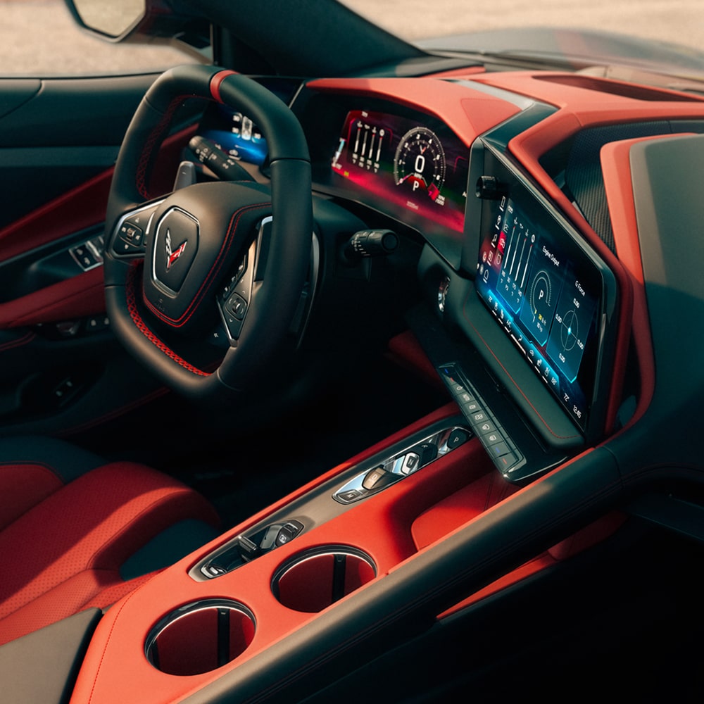 2026 Chevy Corvette Z06 Interior in Asymmetrical Adrenaline Red with Jet Black