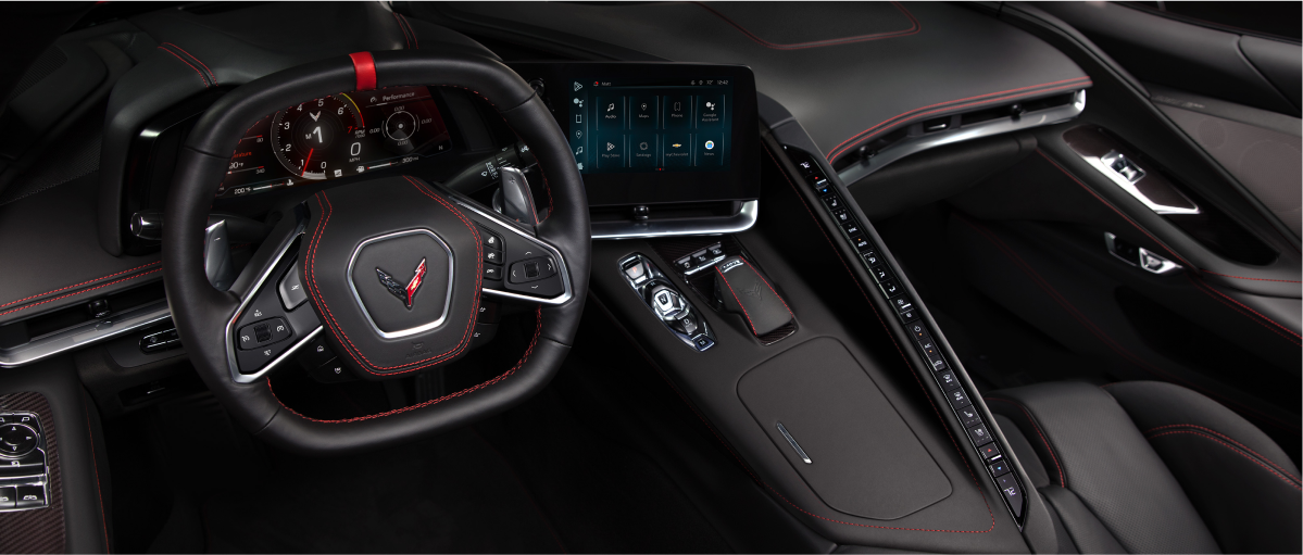 Interior Dashboard and Steering Wheel Inside a 2025 Corvette Stingray