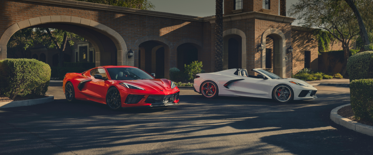 Two 2025 Corvette Stingrays Parked in Front of a House